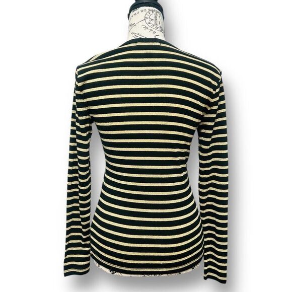 Lauren Ralph Lauren Petite S Black Gold Metallic Striped Sweater Preppy Chic - Picture 4 of 7